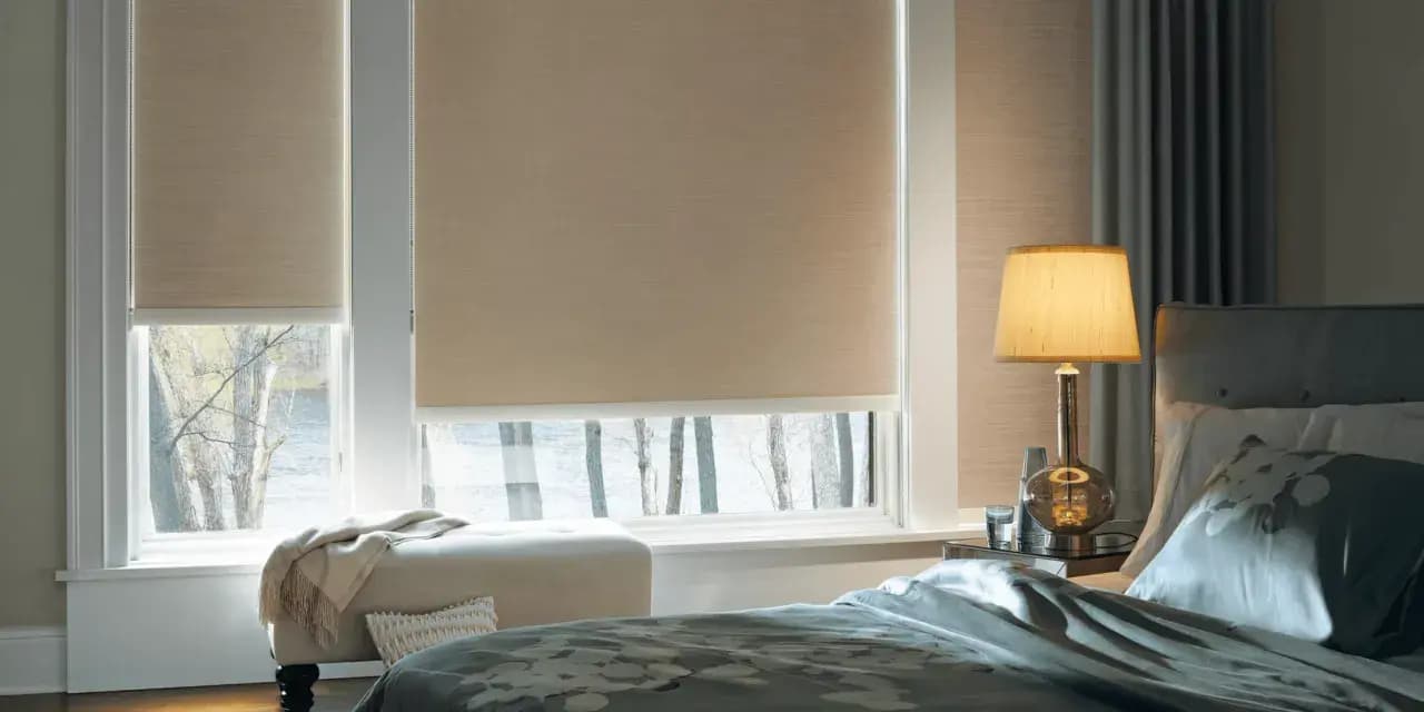 Bedroom with Side Lamp Roller Shades in Mission Hills