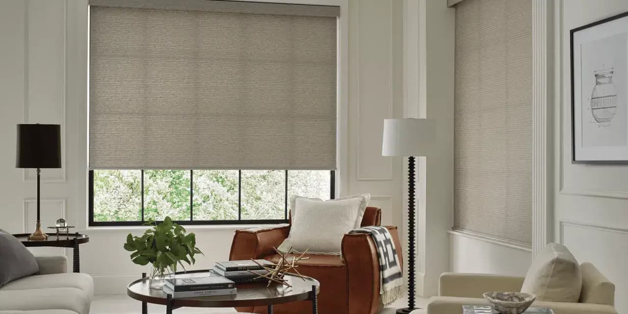 Elegant Living Room with Recliner Roller Shades in Kansas City MO