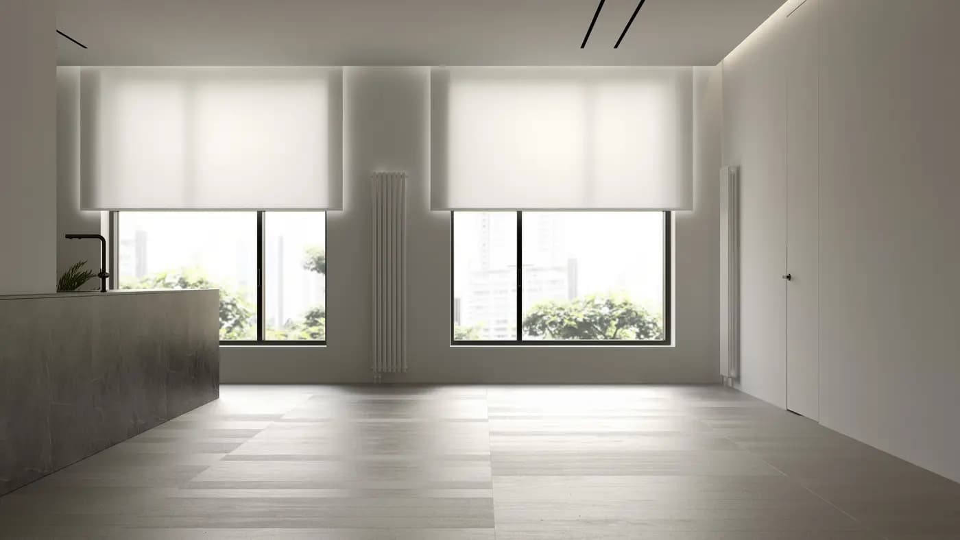 Modern Living Room Interior Roller Shades in Lenexa