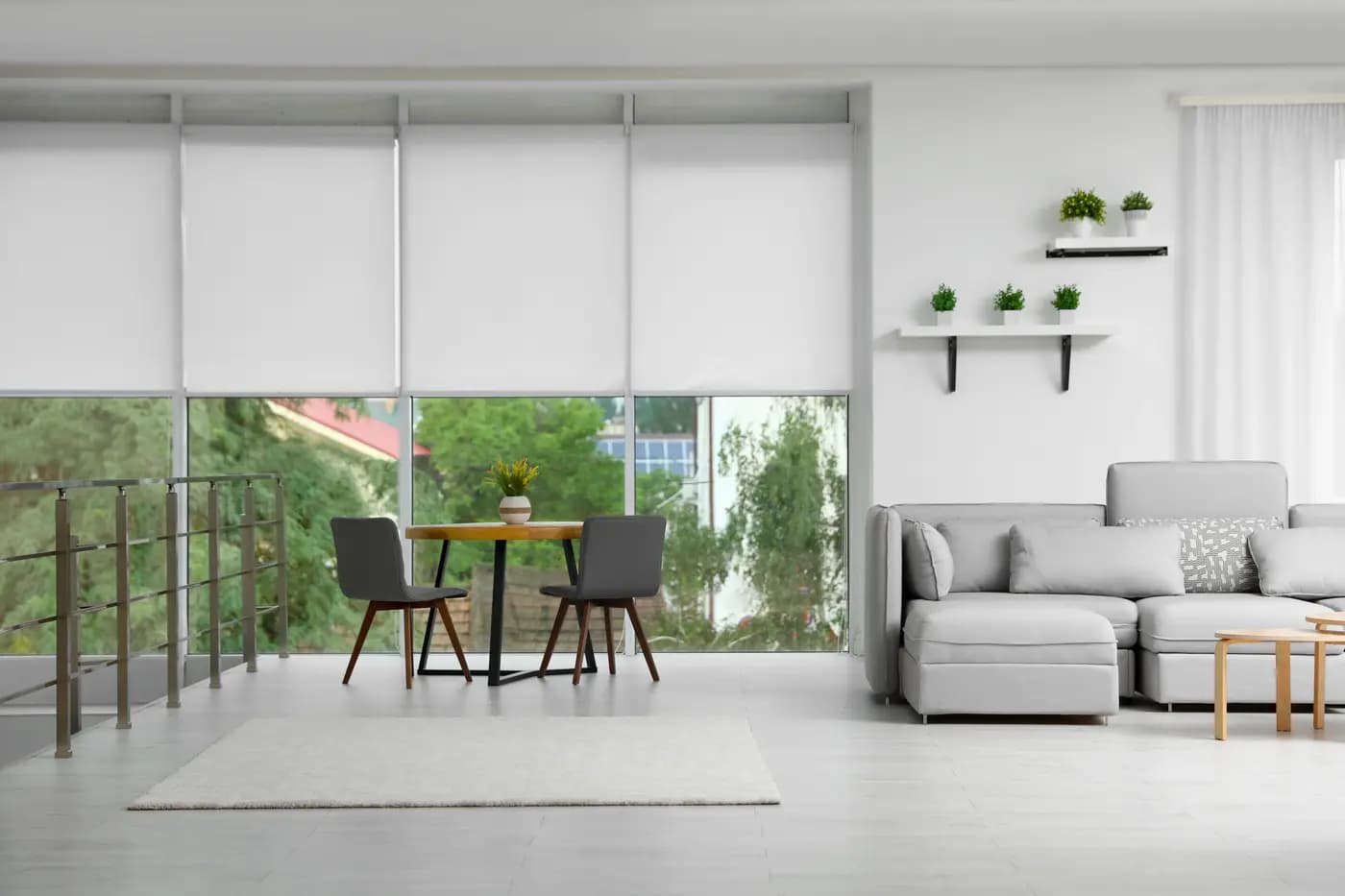 Modern Living Room with Stylish Decor Roller Shades in Liberty