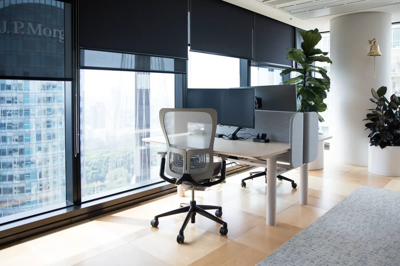 Modern Office with Downtown View Roller Shades in Kansas City MO