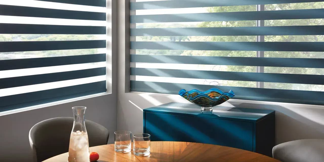 Aqua Blue Dining Room Zebra Shades