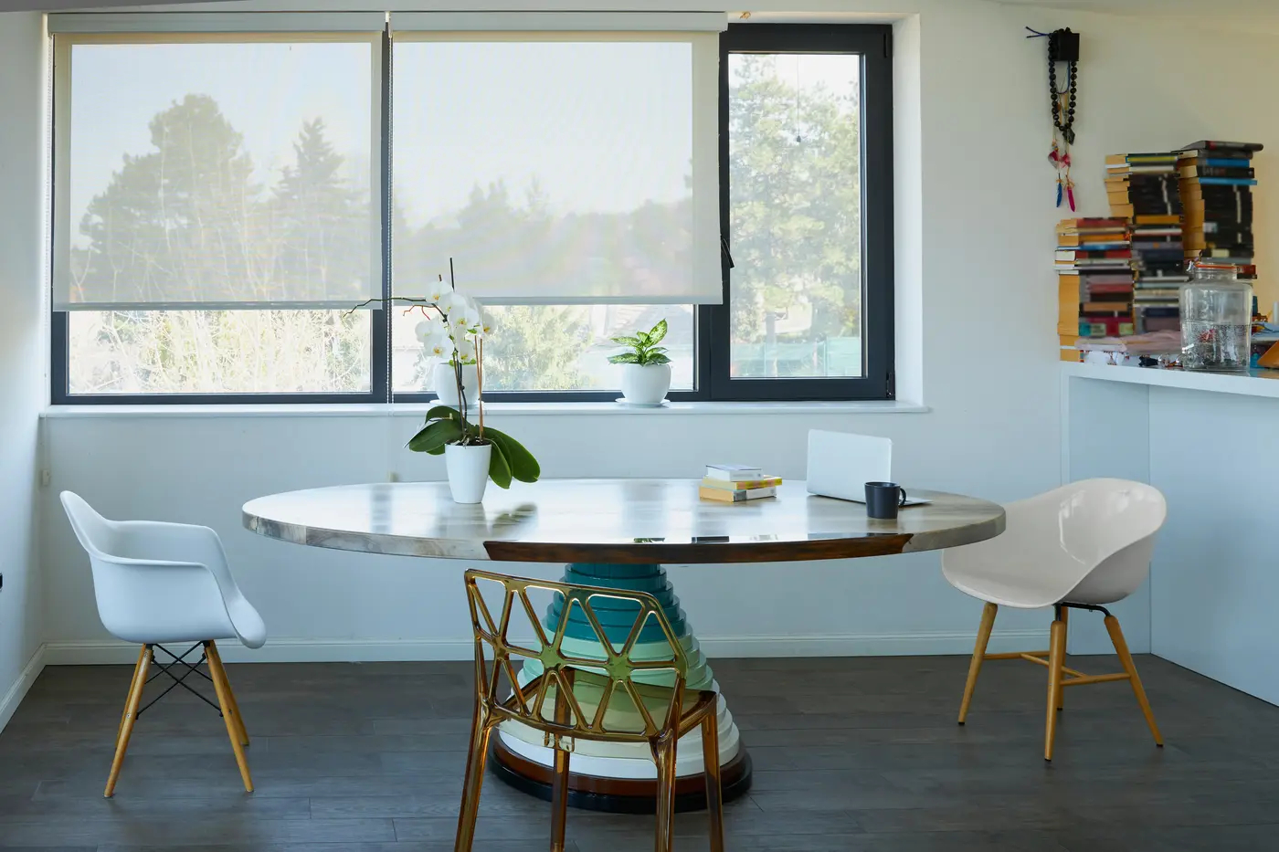 Dining Room with Custom Table Roller Shades in Oak Grove