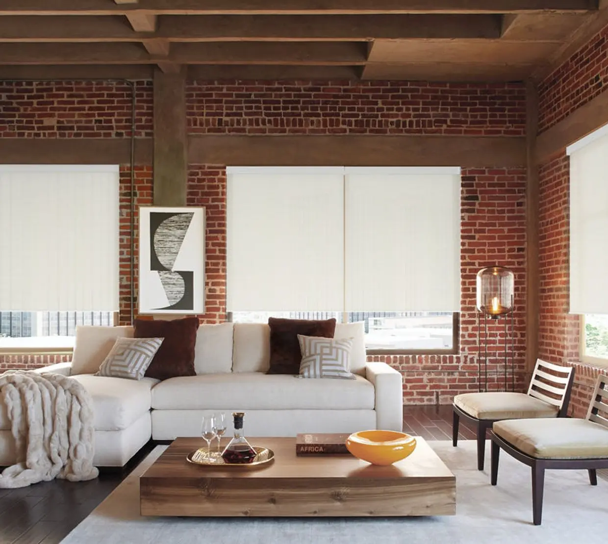 Loft Living Room Roller Shades in Prairie Village